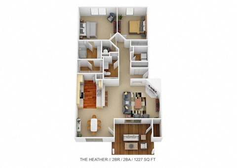 2 bed 2 bath floor plan Bat Four Bridges, Liberty Township, Ohio